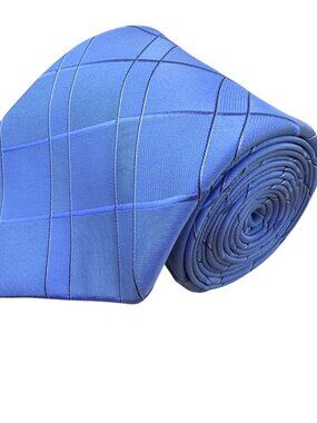 DKNY Mens Blue 100% Silk Plaid Neck Tie Made In USA Elegant Business Accessory